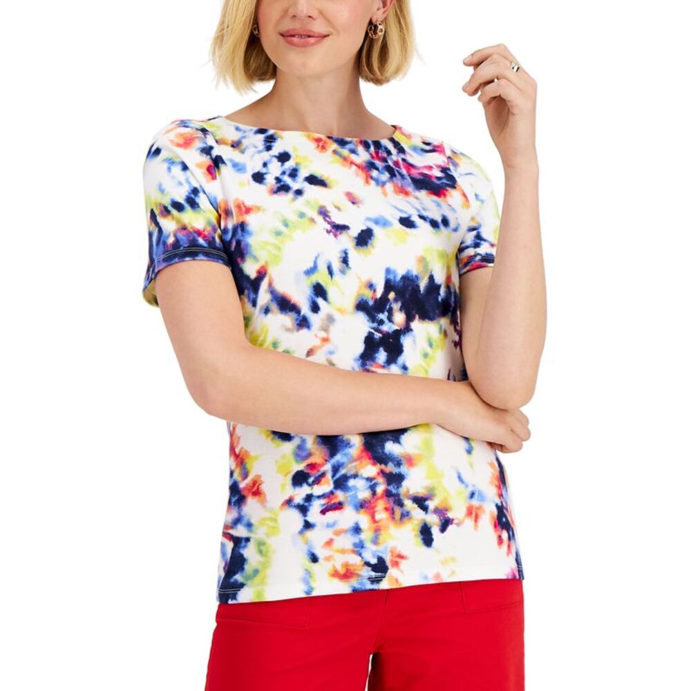 Charter Club Cotton Tie-Dyed Boat-Neck T-Shirt